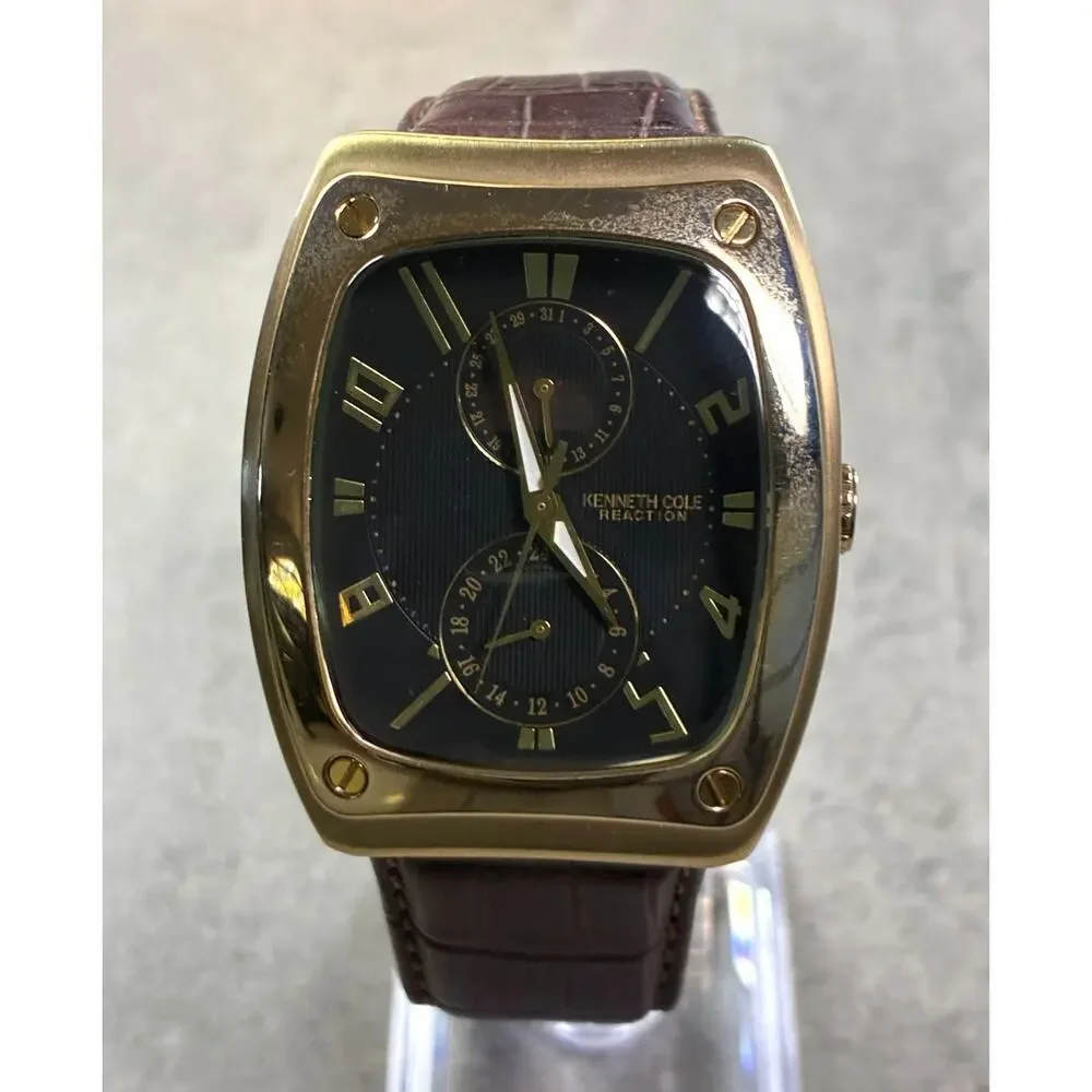 Kenneth Cole Reaction Men's Multi‑Function Watch Gold Rectangular 37mm Working